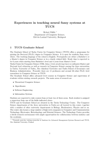 Experiences in teaching neural fuzzy systems at TUCS 1 TUCS Graduate School