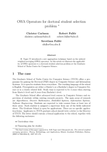 OWA Operators for doctoral student selection problem ∗ Christer Carlsson