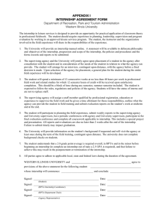 APPENDIX I INTERNSHIP AGREEMENT FORM Department of Recreation, Park and Tourism Administration