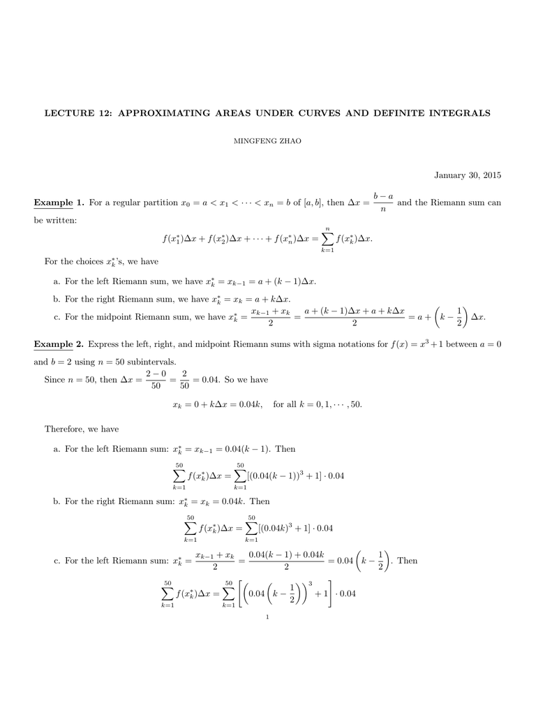 Lecture 12 Approximating Areas Under Curves And Definite Integrals