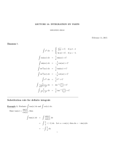 LECTURE 16: INTEGRATION BY PARTS February 11, 2015 Theorem 1. 