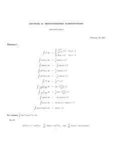 LECTURE 18: TRIGONOMETRIC SUBSTITUTIONS February 23, 2015 Theorem 1. 