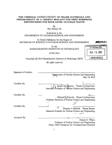 THERMAL  CONDUCTIVITY  OF  FILLER  MATERIALS ... PERMEABILITY  OF  A  CEMENT  SEALANT ... REPOSITORIES  FOR HIGH  LEVEL  NUCLEAR  WASTE