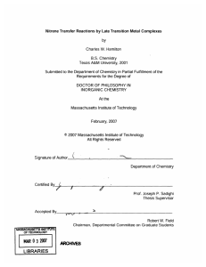 Nitrene  Transfer  Reactions  by Late  Transition... by Charles  W.  Hamilton B.S.  Chemistry