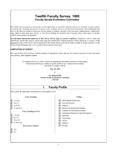 Twelfth Faculty Survey, 1999 Faculty Senate Evaluation Committee