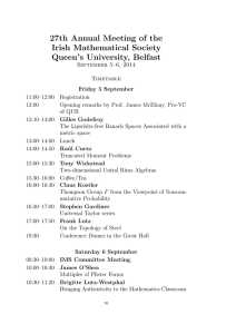 27th Annual Meeting of the Irish Mathematical Society Queen’s University, Belfast