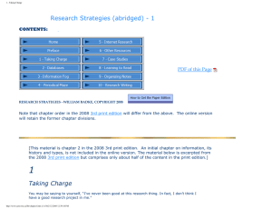 Research Strategies (abridged) - 1 PDF of this Page CONTENTS: