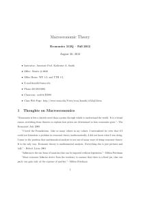 Macroeconomic Theory Economics 312Q – Fall 2012 August 20, 2012