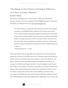 “The Making of a Post-Vatican II Theologian: Reflections