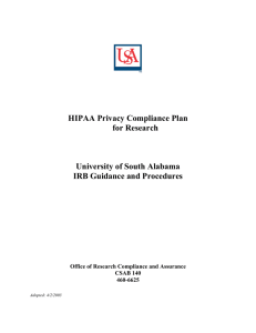 HIPAA Privacy Compliance Plan for Research University of South Alabama