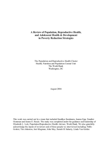 A Review of Population, Reproductive Health, and Adolescent Health &amp; Development