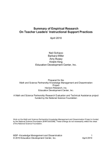 Summary of Empirical Research On Teacher Leaders’ Instructional Support Practices April 2010