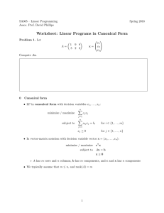 Worksheet: Linear Programs in Canonical Form