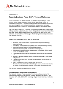 Records Decision Panel (RDP): Terms of Reference