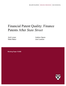 Financial Patent Quality: Finance State Street  Josh Lerner