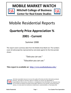 Mobile Residential Reports MOBILE MARKET WATCH Quarterly Price Appreciation % 2001 ‐ Current