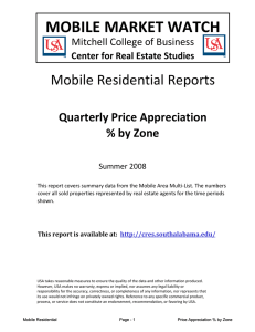 MOBILE MARKET WATCH Mobile Residential Reports Quarterly Price Appreciation         % by Zone
