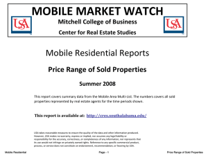 MOBILE MARKET WATCH Mobile Residential Reports Price Range of Sold Properties Mitchell College of Business