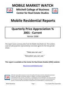 MOBILE MARKET WATCH Mobile Residential Reports Quarterly Price Appreciation % 2001 ‐ Current