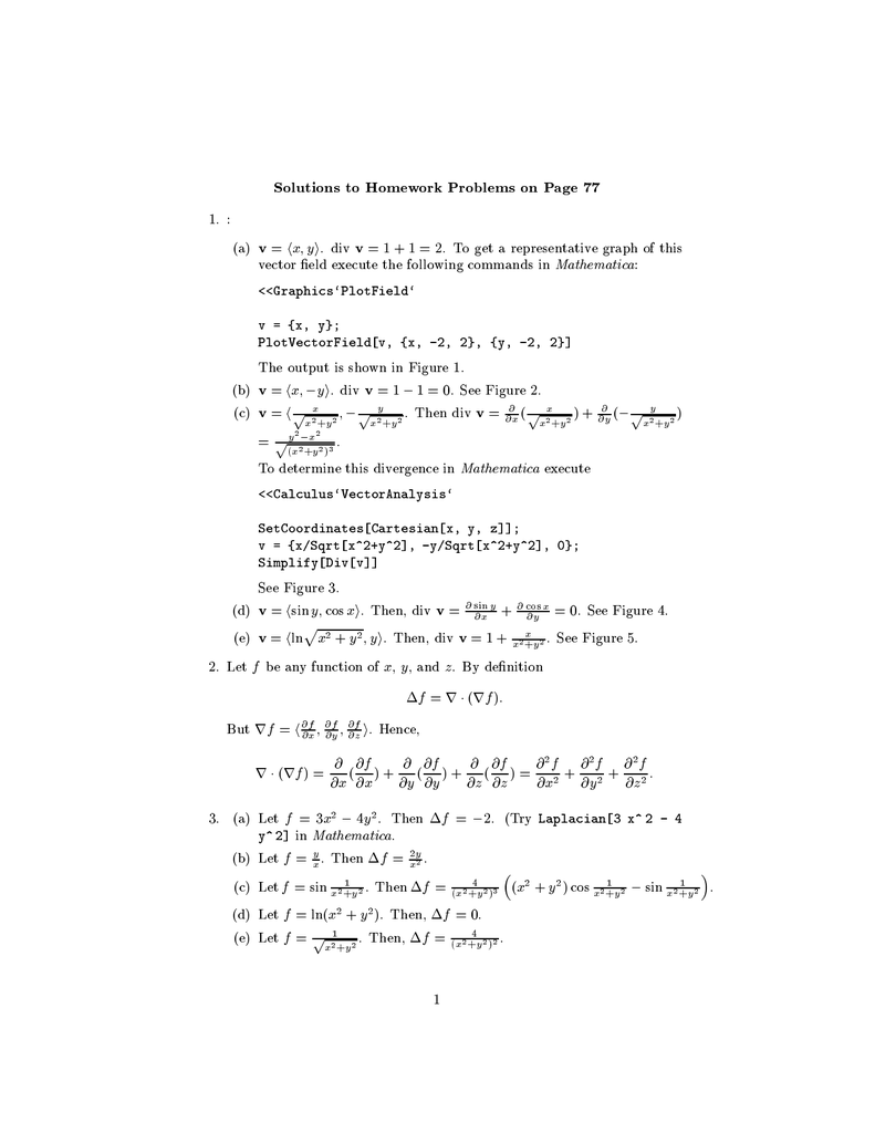 Solutions To Homework Problems On Page 77 V