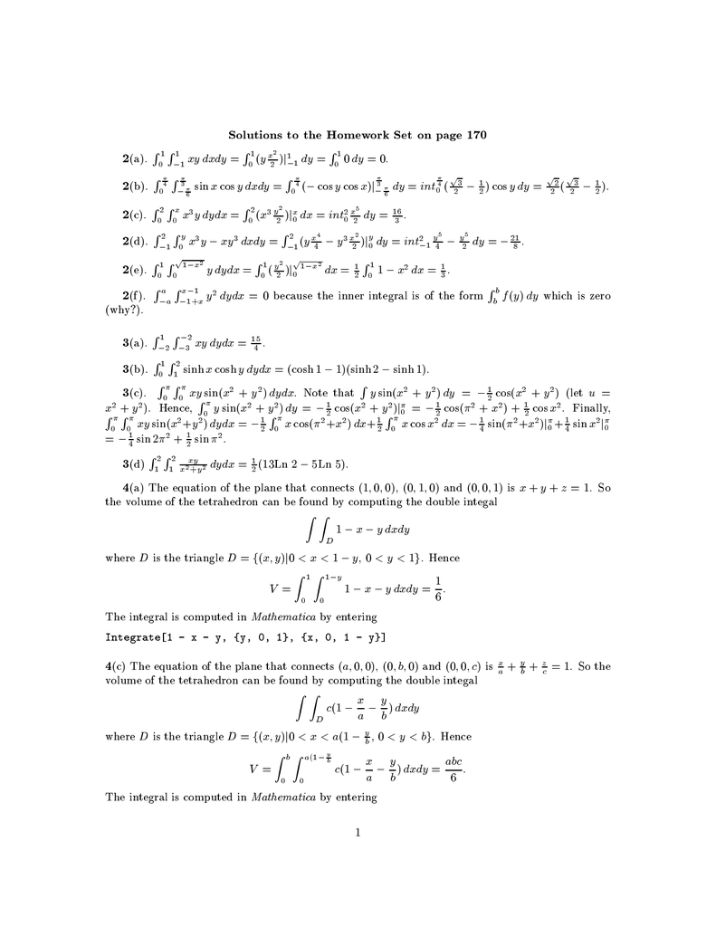 Solutions To The Homework Set On Page 170 2 A