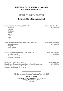 Elizabeth Moak, pianist UNIVERSITY OF SOUTH ALABAMA GUEST FACULTY RECITAL DEPARTMENT OF MUSIC