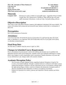 MUS  305 - Principles of Music Business II 9:30-10:45 TR