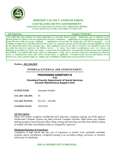 POSITION VACANCY ANNOUNCEMENT CLEVELAND COUNTY GOVERNMENT