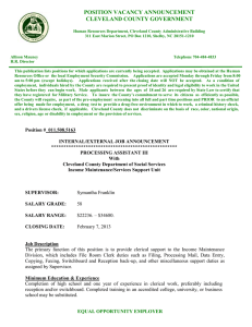 POSITION VACANCY ANNOUNCEMENT CLEVELAND COUNTY GOVERNMENT
