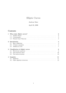 Elliptic Curves Contents Andreas Mars April 22, 2006