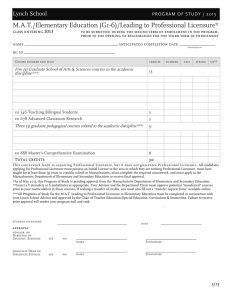 M.A.T./Elementary Education (G1-6)/Leading to Professional Licensure* Lynch School class entering 2013