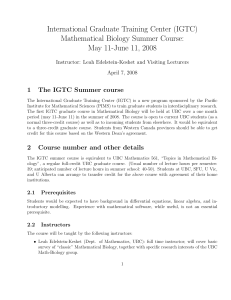 International Graduate Training Center (IGTC) Mathematical Biology Summer Course: 1