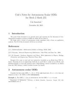 Cole’s Notes for Autonomous Scalar ODEs for Mech 2 Math 255 1 Introduction