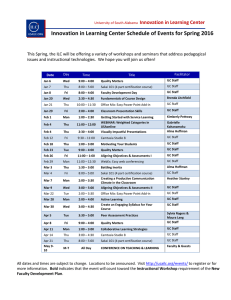 Innovation in Learning Center Schedule of Events for Spring 2016