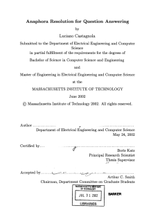 Anaphora  Resolution  for  Question  Answering