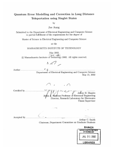 Quantum  Error Modelling  and  Correction  in ... Teleportation  using  Singlet  States Joe  Aung