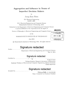 Aggregation  and  Influence  in  Teams ... Imperfect  Decision  Makers Joong  Bum  Rhim