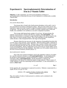Experiment 6: Spectrophotometric Determination of Iron in a Vitamin Tablet