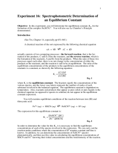 Experiment 16:  Spectrophotometric Determination of an Equilibrium Constant