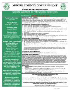 MOORE COUNTY GOVERNMENT SOCIAL WORKER II FOR SOCIAL SERVICES Position Vacancy Announcement