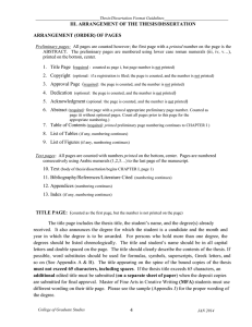 III. ARRANGEMENT OF THE THESIS/DISSERTATION ARRANGEMENT (ORDER) OF PAGES
