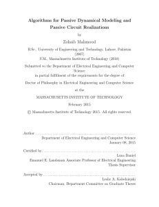 Algorithms for Passive Dynamical Modeling and Passive Circuit Realizations Zohaib Mahmood