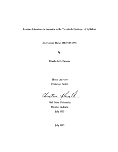 Lesbian Literature in America in the Twentieth Century:  A ... An Honors Thesis  (HONRS 499) Elizabeth G.  Danner