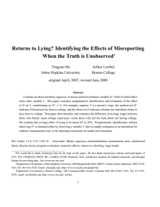 Returns to Lying? Identifying the Effects of Misreporting Yingyao Hu Arthur Lewbel