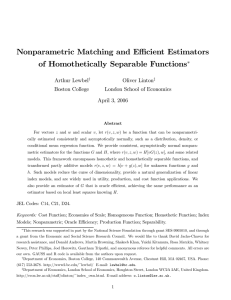 Nonparametric Matching and Eﬃcient Estimators of Homothetically Separable Functions ∗ Arthur Lewbel