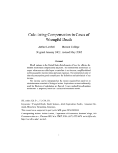 Calculating Compensation in Cases of Wrongful Death Arthur Lewbel Boston College