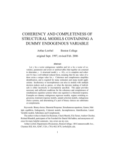 COHERENCY AND COMPLETENESS OF STRUCTURAL MODELS CONTAINING A DUMMY ENDOGENOUS VARIABLE Arthur Lewbel