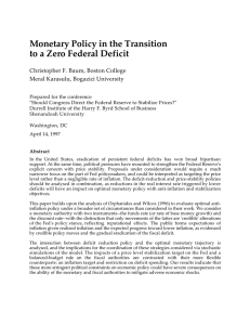 Monetary Policy in the Transition to a Zero Federal Deficit