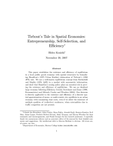 Tiebout’s Tale in Spatial Economies: Entrepreneurship, Self-Selection, and Eﬃciency ∗