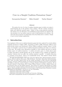 Core in a Simple Coalition Formation Game ∗ Suryapratim Banerjee Hideo Konishi
